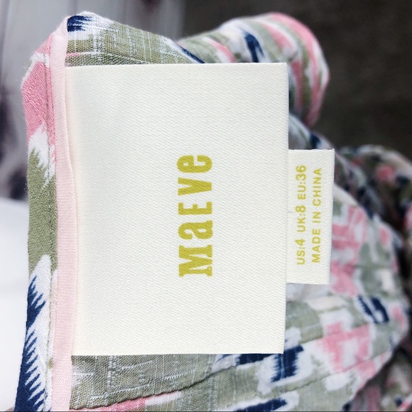 MAEVE Green Pink Ikat Soana Pleated Tank Top 4 - Picture 6 of 7